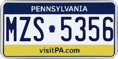 PA license plate MZS5356