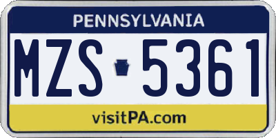 PA license plate MZS5361