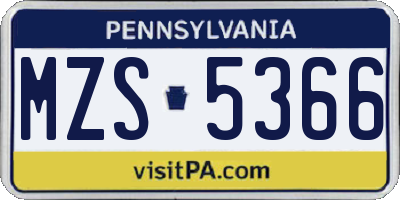PA license plate MZS5366