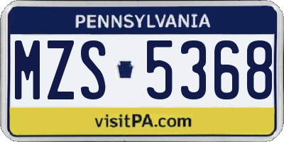 PA license plate MZS5368