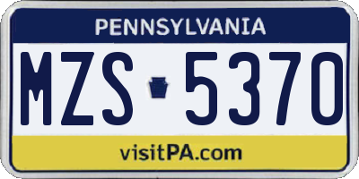 PA license plate MZS5370