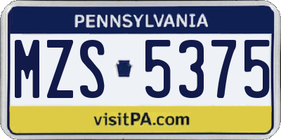 PA license plate MZS5375