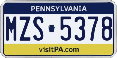 PA license plate MZS5378
