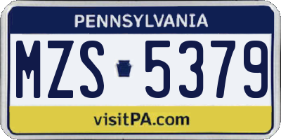 PA license plate MZS5379