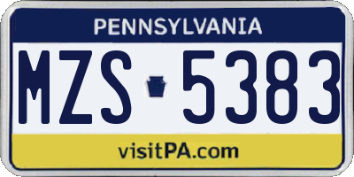 PA license plate MZS5383