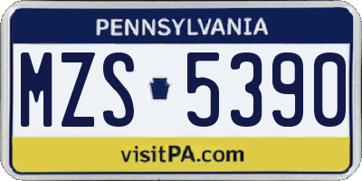 PA license plate MZS5390
