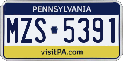 PA license plate MZS5391