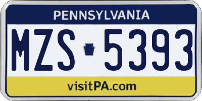PA license plate MZS5393