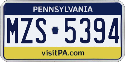PA license plate MZS5394