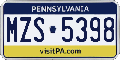 PA license plate MZS5398