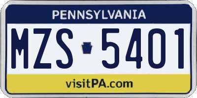 PA license plate MZS5401
