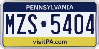 PA license plate MZS5404