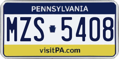 PA license plate MZS5408