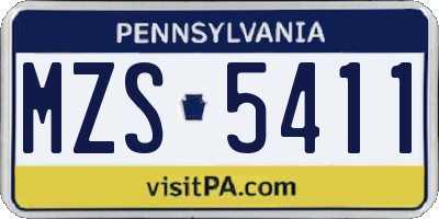 PA license plate MZS5411