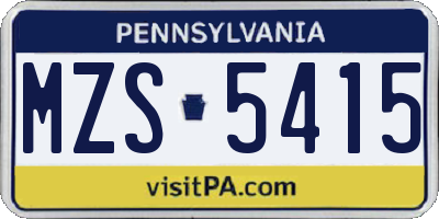 PA license plate MZS5415