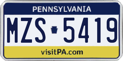 PA license plate MZS5419