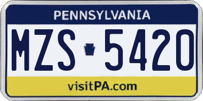 PA license plate MZS5420