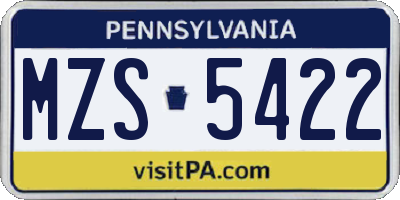 PA license plate MZS5422