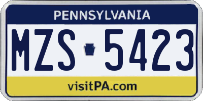 PA license plate MZS5423