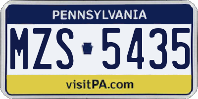 PA license plate MZS5435