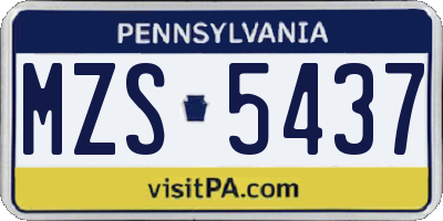 PA license plate MZS5437