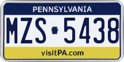 PA license plate MZS5438