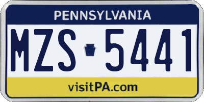 PA license plate MZS5441