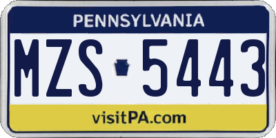 PA license plate MZS5443