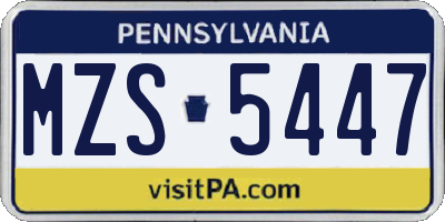 PA license plate MZS5447