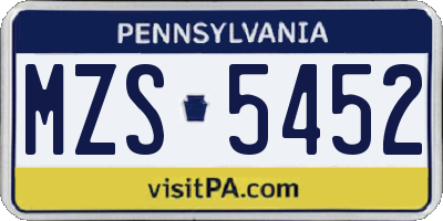 PA license plate MZS5452