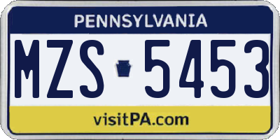 PA license plate MZS5453