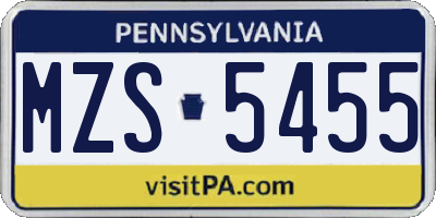 PA license plate MZS5455