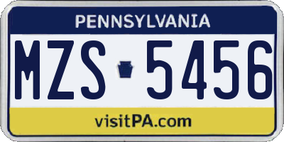 PA license plate MZS5456
