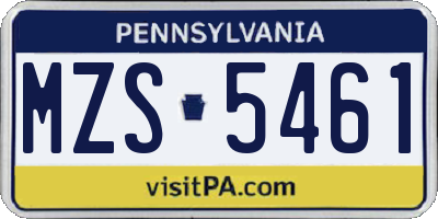 PA license plate MZS5461
