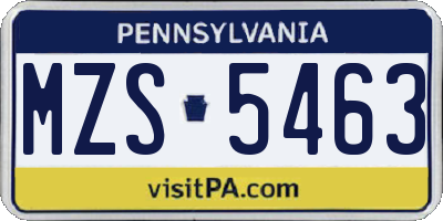 PA license plate MZS5463