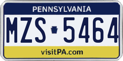PA license plate MZS5464