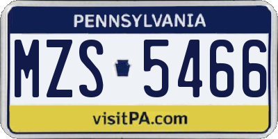 PA license plate MZS5466