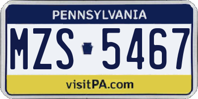PA license plate MZS5467