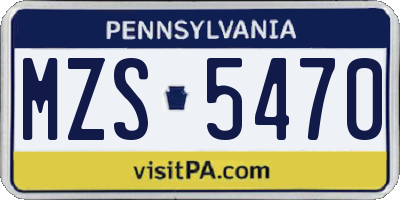 PA license plate MZS5470
