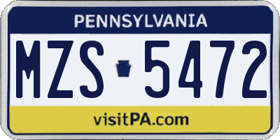 PA license plate MZS5472