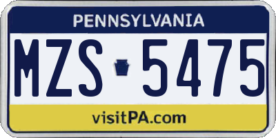 PA license plate MZS5475