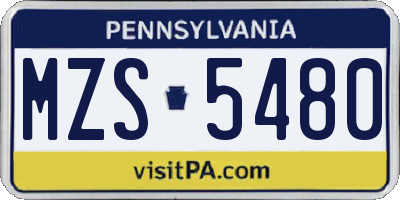 PA license plate MZS5480