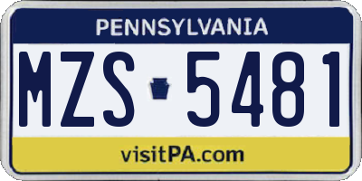 PA license plate MZS5481
