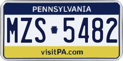 PA license plate MZS5482