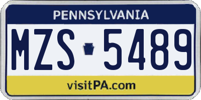 PA license plate MZS5489