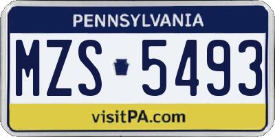 PA license plate MZS5493
