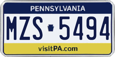 PA license plate MZS5494