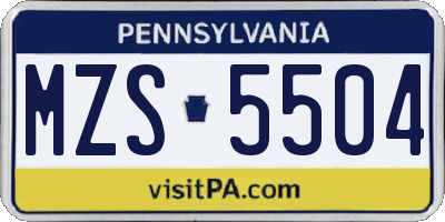 PA license plate MZS5504