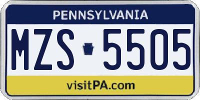 PA license plate MZS5505