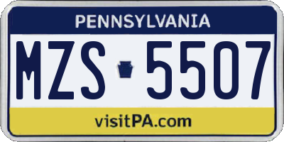 PA license plate MZS5507